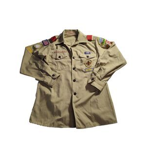 Boy‎ Scouts Of America Uniform Shirt 34 Small Long Sleeve Button Up Patches BSA